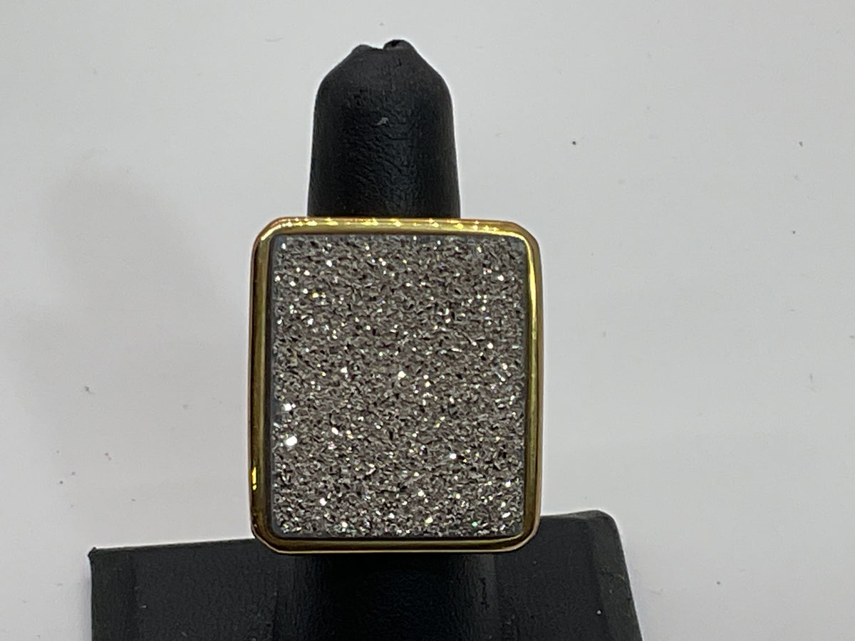 VTG. MA Jewelry Brass & Silver Tone Druzi SZ 6.75 Ring