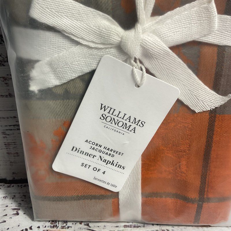 NEW Williams Sonoma Set Of 4 Acorn Harvest Jacquard Autumn/Fall Dinner Napkins