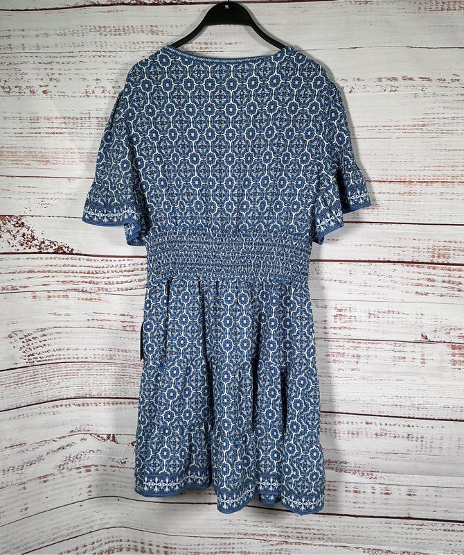 NWT Women's Max Studio Blue Print Boho Short Dress Size XL Retail $168