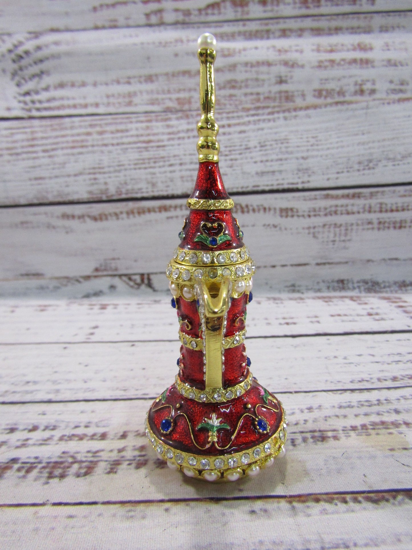 Ornate Gold Plated Red Enamel Dallah Ibrik Trinket Box Set of 2