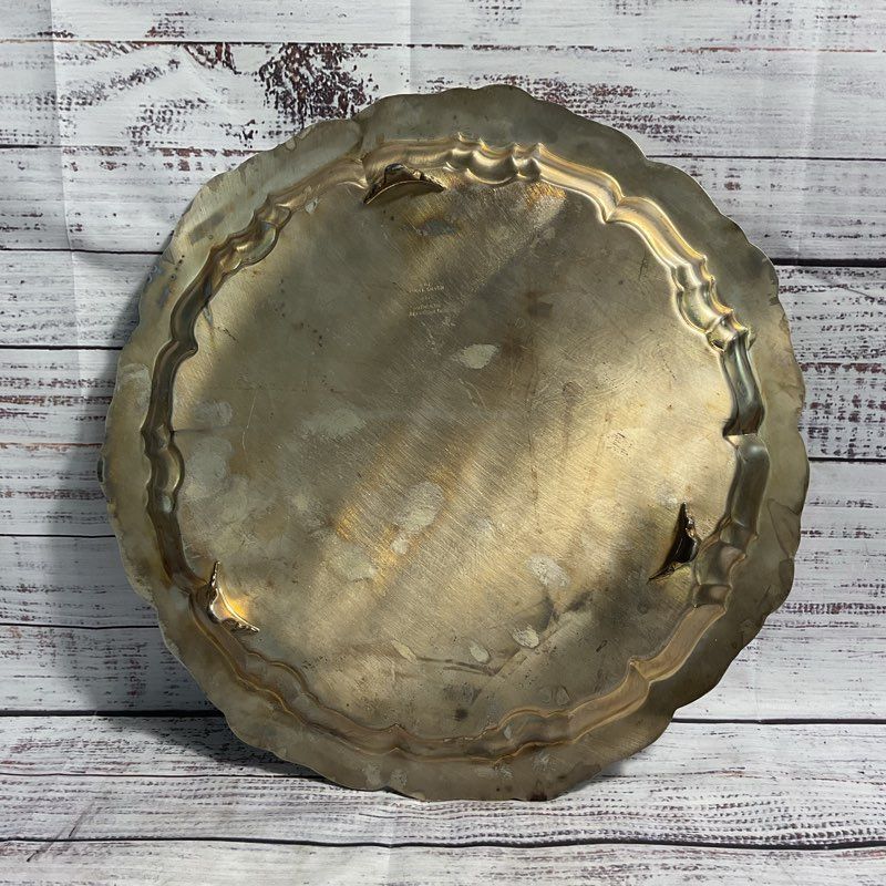 VTG Poole Silver Co 3210 Silver Plated Floral Etched 14" Serving Platter Tray