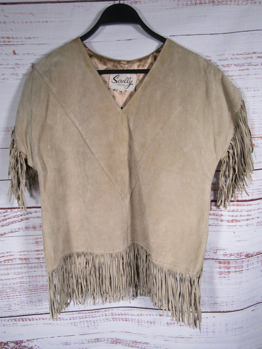 Vintage Scully Women's Beige Leather Fringe Top Size 14