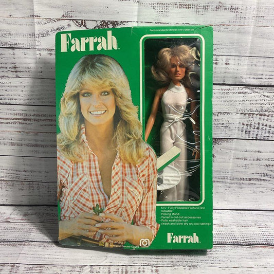 VTG. 1977 Mego Corp Superstars 12" Farrah Fawcett Celebrity Fashion Doll, OG Box