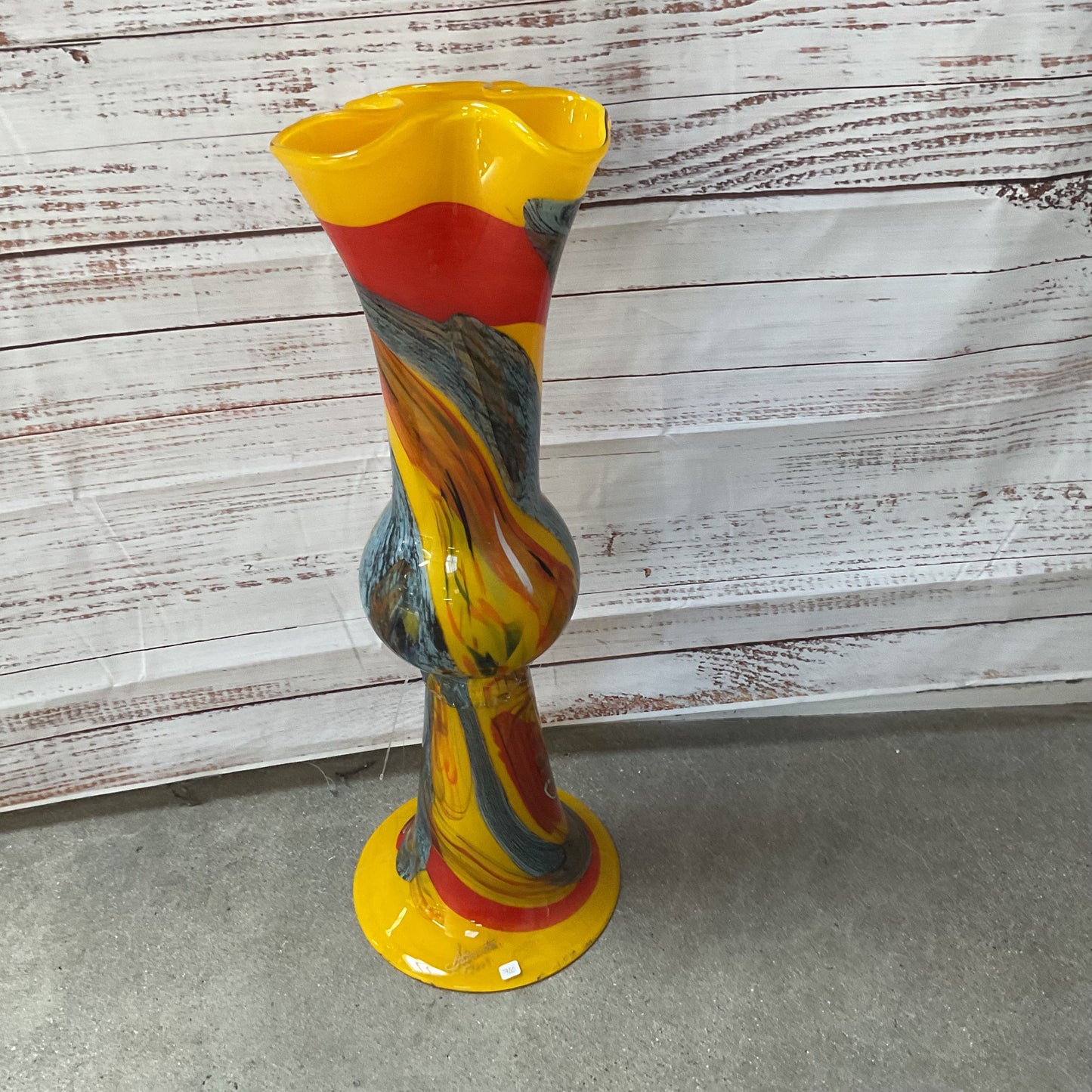 Signed 2003 ALIKSONDRA Large 32" Swirl Art Glass Vase