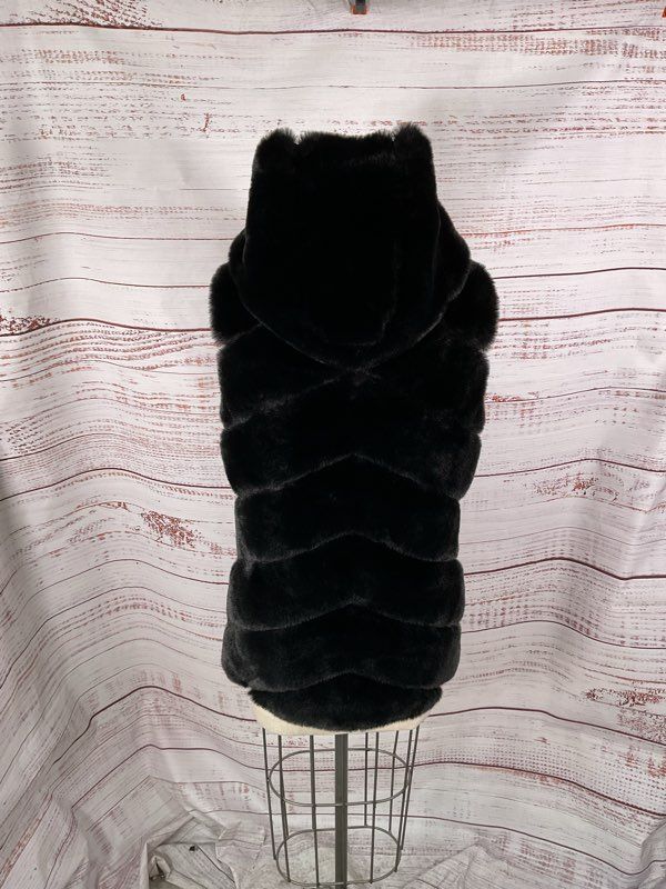 Michael Kors Women's Faux Fur Zip Up Hooded Black Vest Size M