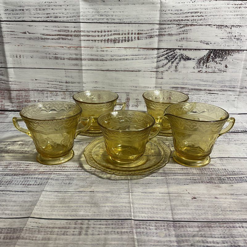 Vtg. Federal Glass Patrician Amber 8 Pc. Depression Era Tea Set