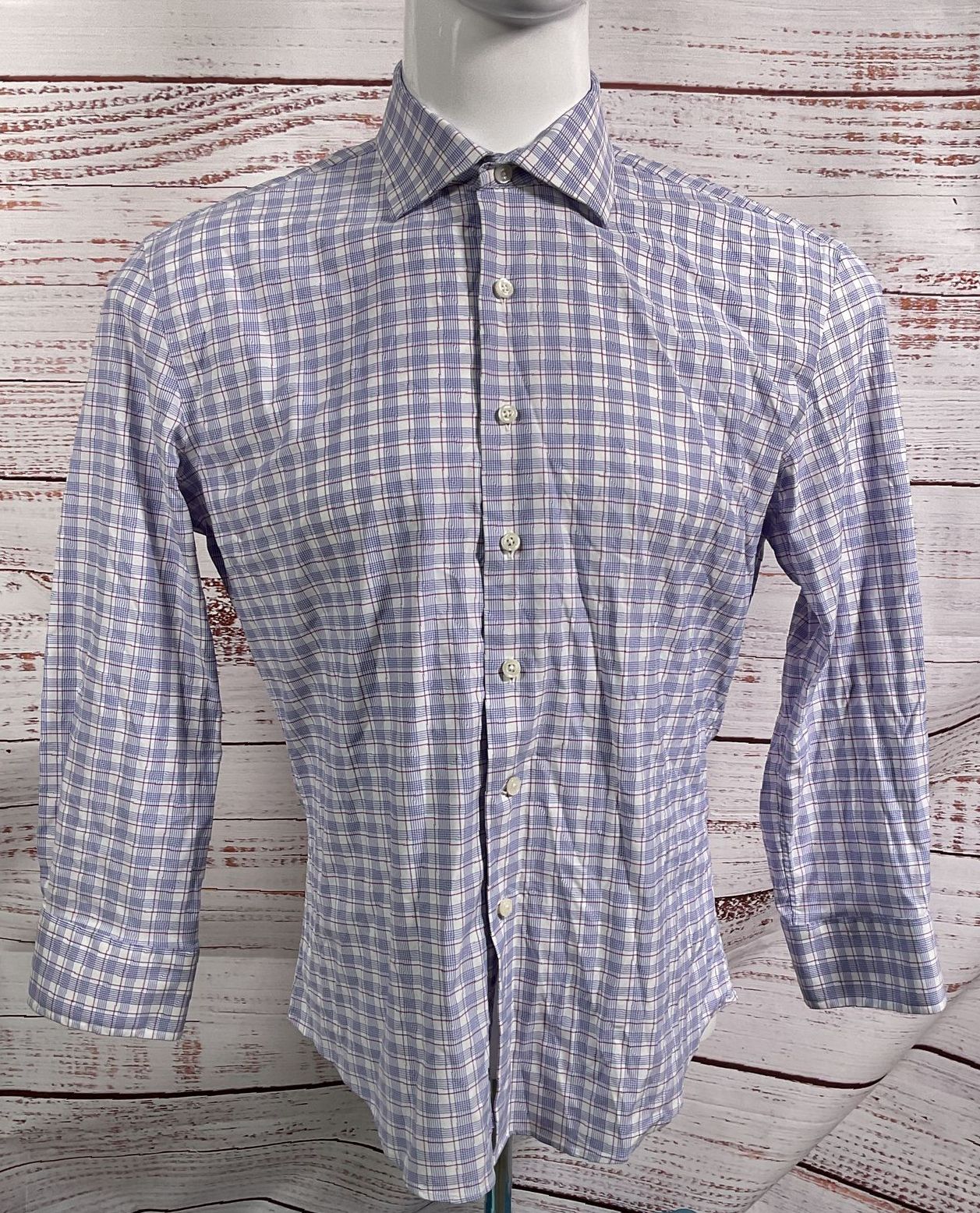 Liberty Shirt Co Plaid Checkered 3/4 Sleeve Shirt Blue Multicolor