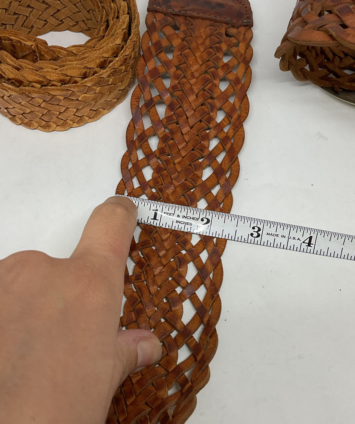 Lot 2 MOROCCAN Brown Leather Woven Belt
