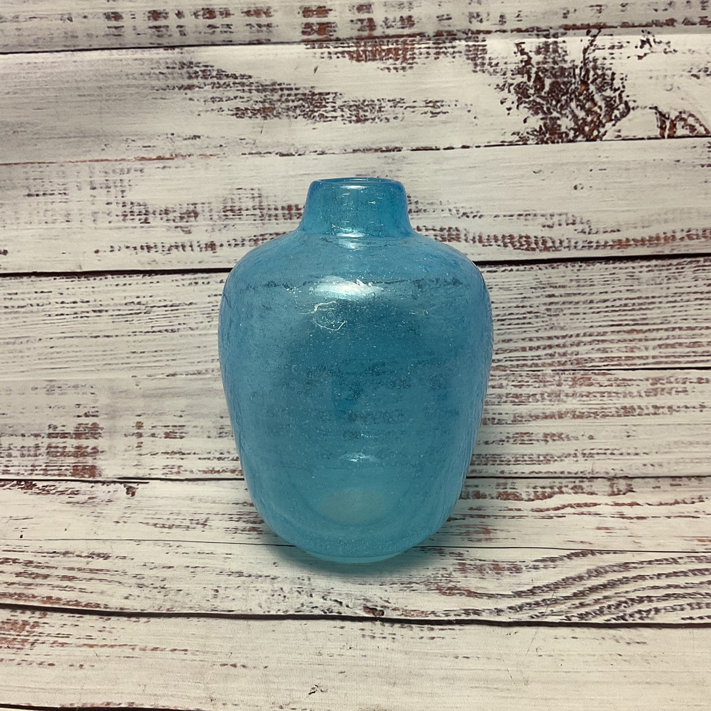 Light Blue Glass Small Bubble Vase 6.5"