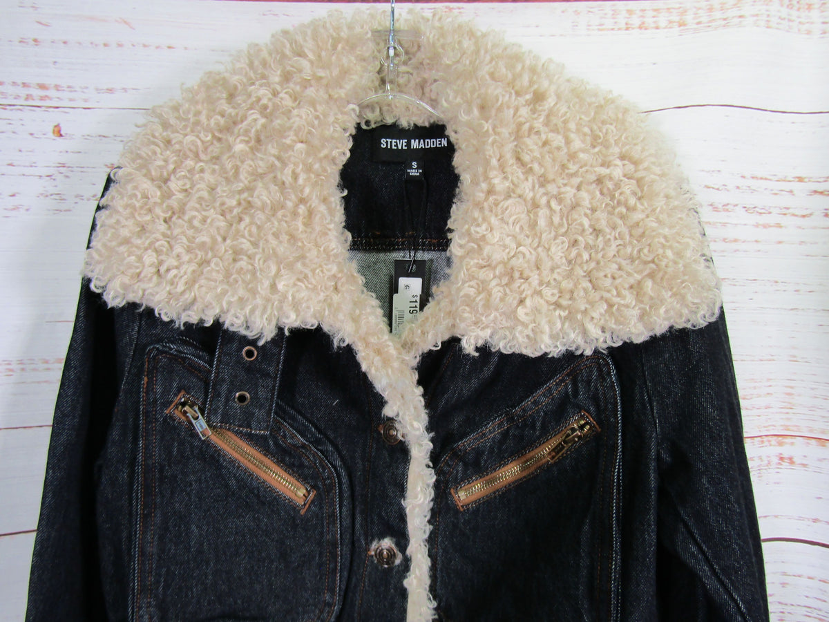 Steve Madden Lazuli Women's Blue Denim Faux Shearling Jacket Size S