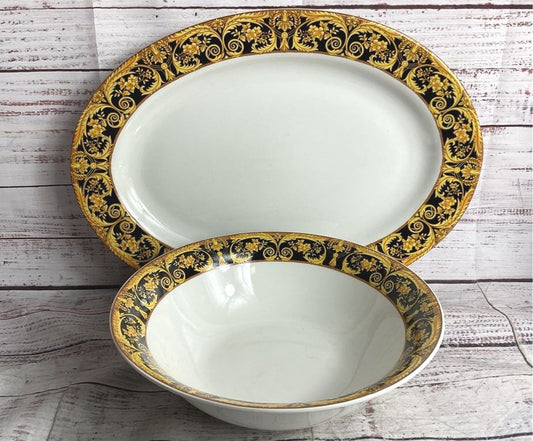Lynns China Vintage Valetta Fine China Serving Bowl Platter Multicolor