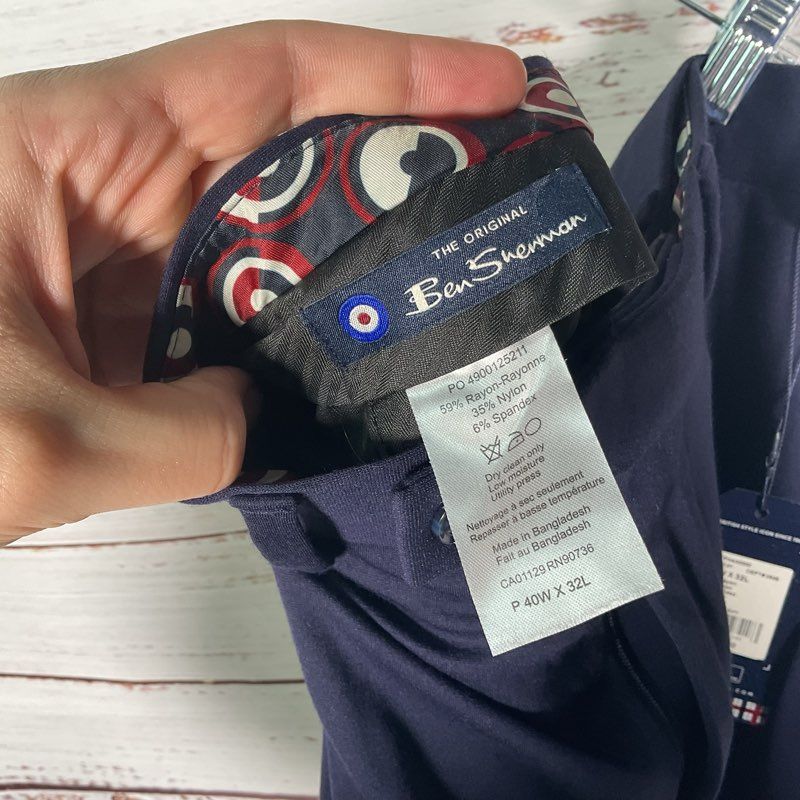 NWT Ben Sherman Berkley Suit Pants Navy Stretch Slacks Pants - Size 40x32