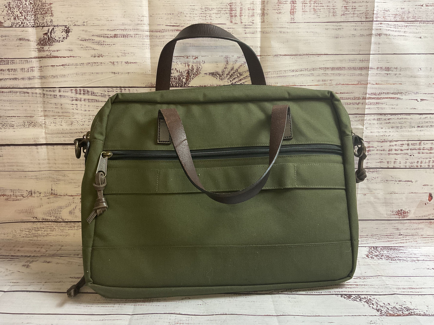 Filson Green Canvas Briefcase with Shoulder Strap