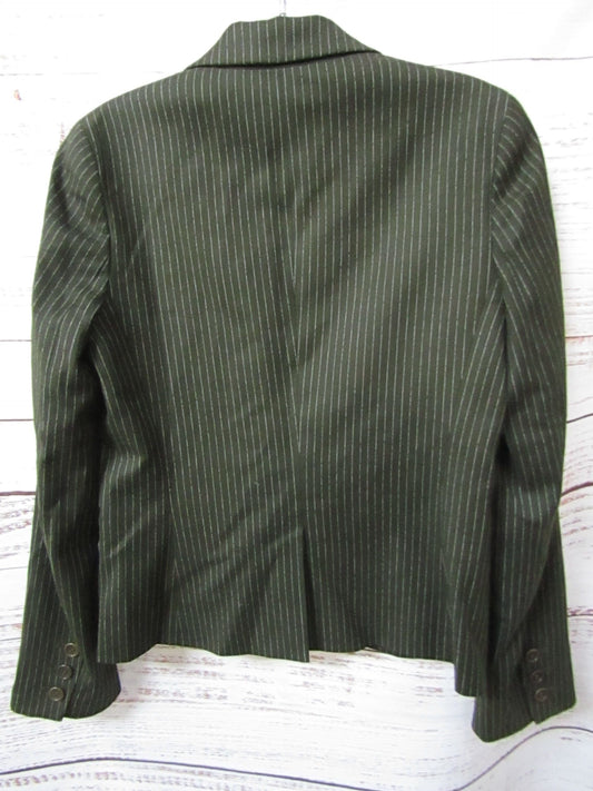 Theory Women's Green Pinstripe Wool Blend Blazer Jacket Size 6