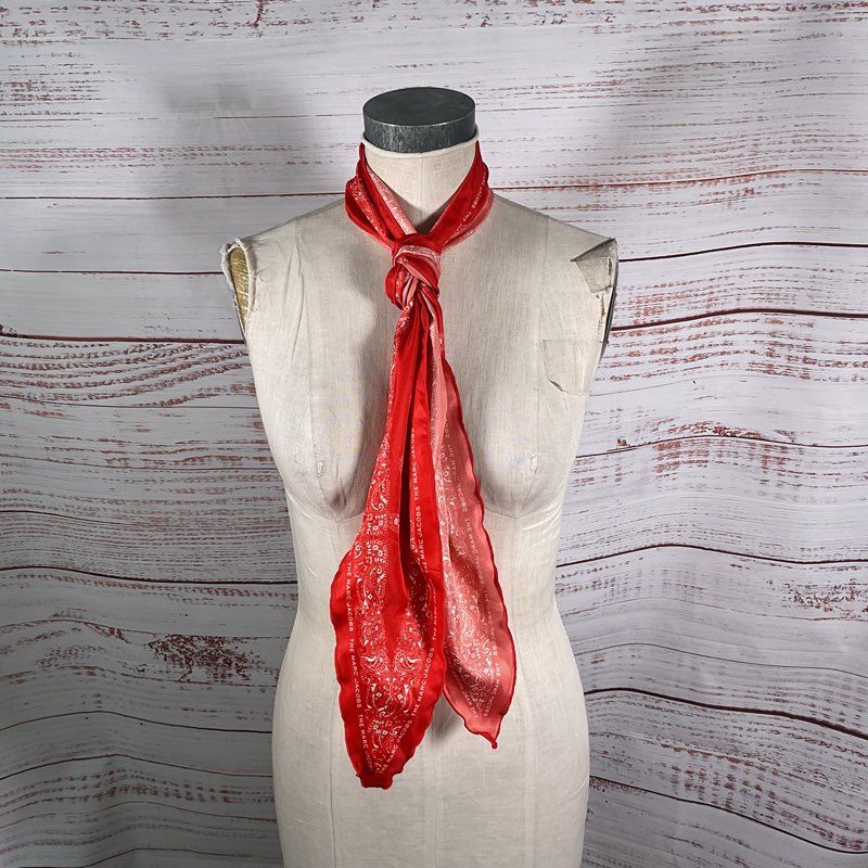 The Marc Jacobs Red Paisley Logo Bandana Scarf - One Size