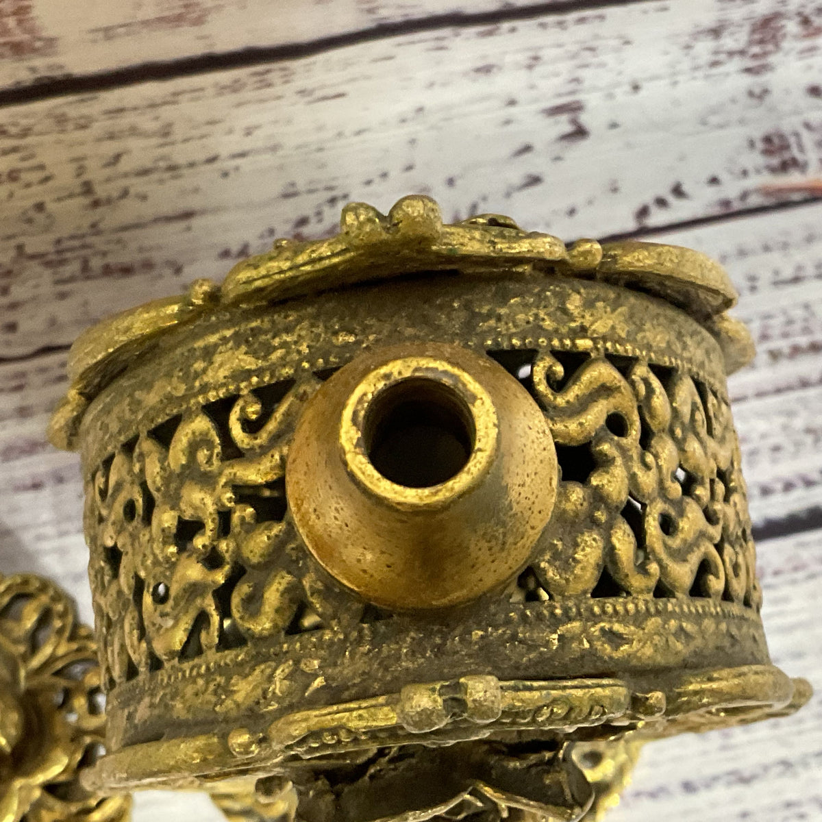VTG./ANTIQUE Ormolu Ornate Filigree Rose Perfume Bottle- 9.5"