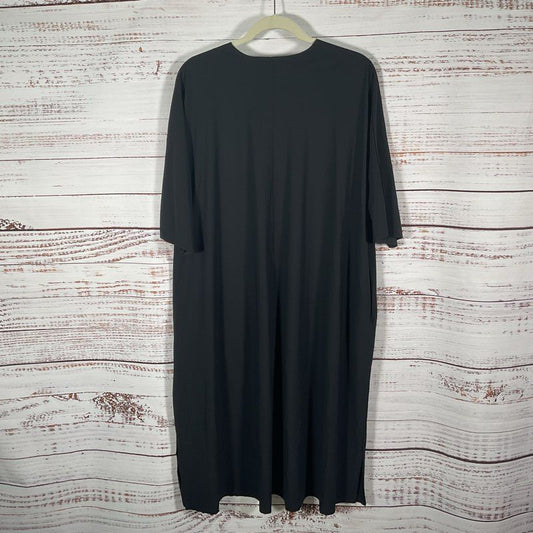 Oska Black Short Sleeve V-Neck Tunic Midi Shirt Dress - Size 1