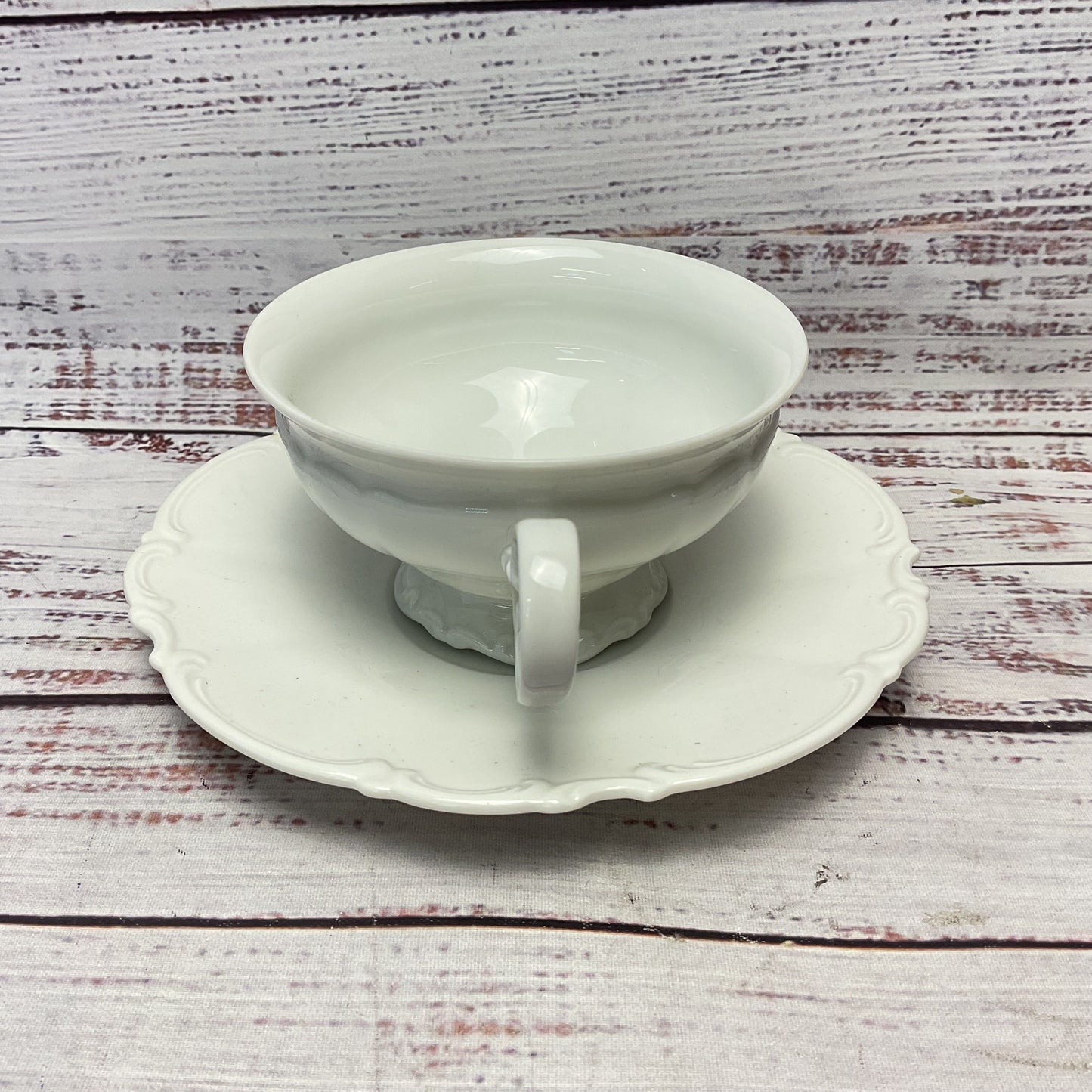 Hutschenreuthe Selb Bavaria Germany White Porcelain Scalloped Tea Cup And Saucer