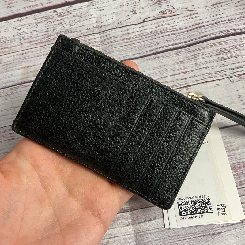 & Other Stories Black Pebbled Leather Coin & Card Holder French 5" Wallet