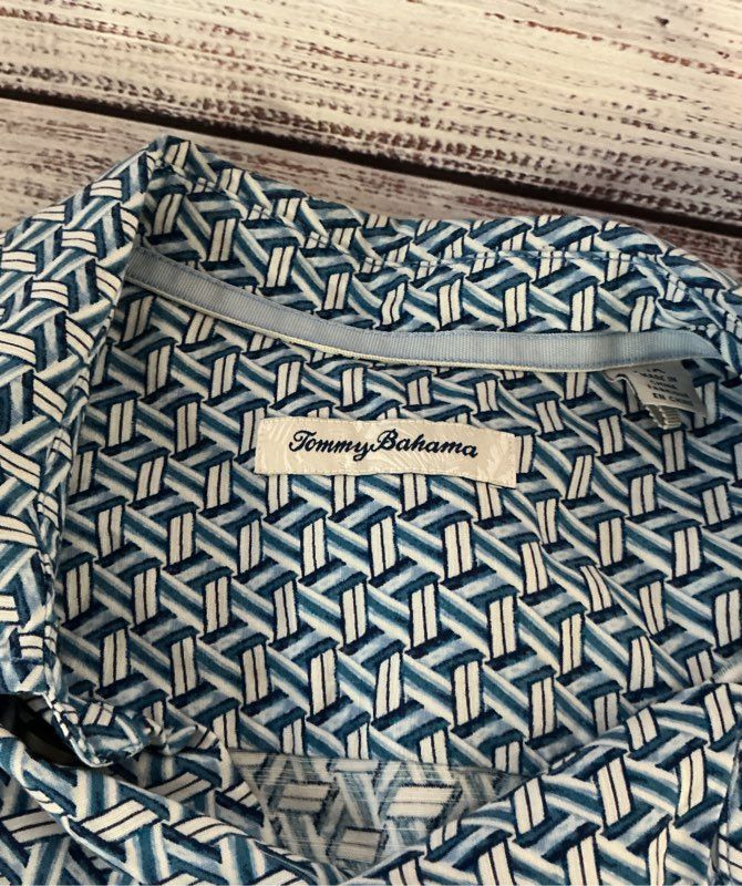 Men's Tommy Bahama Blue Print Short Sleeve Shirt Size L