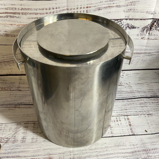 VTG. ARNE JACOBSEN STELTON Denmark Cylinda-Line Stainless Ice Bucket w/Lid 8.25"
