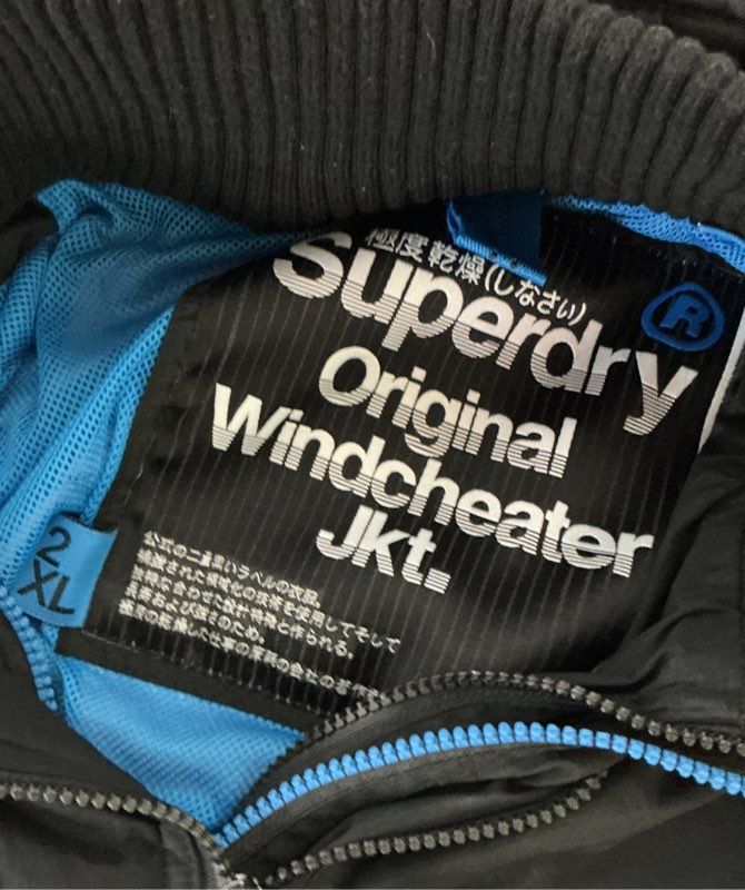 Men's Superdry Black with blue Original Windcheater Jacket Size 2XL Retail $130