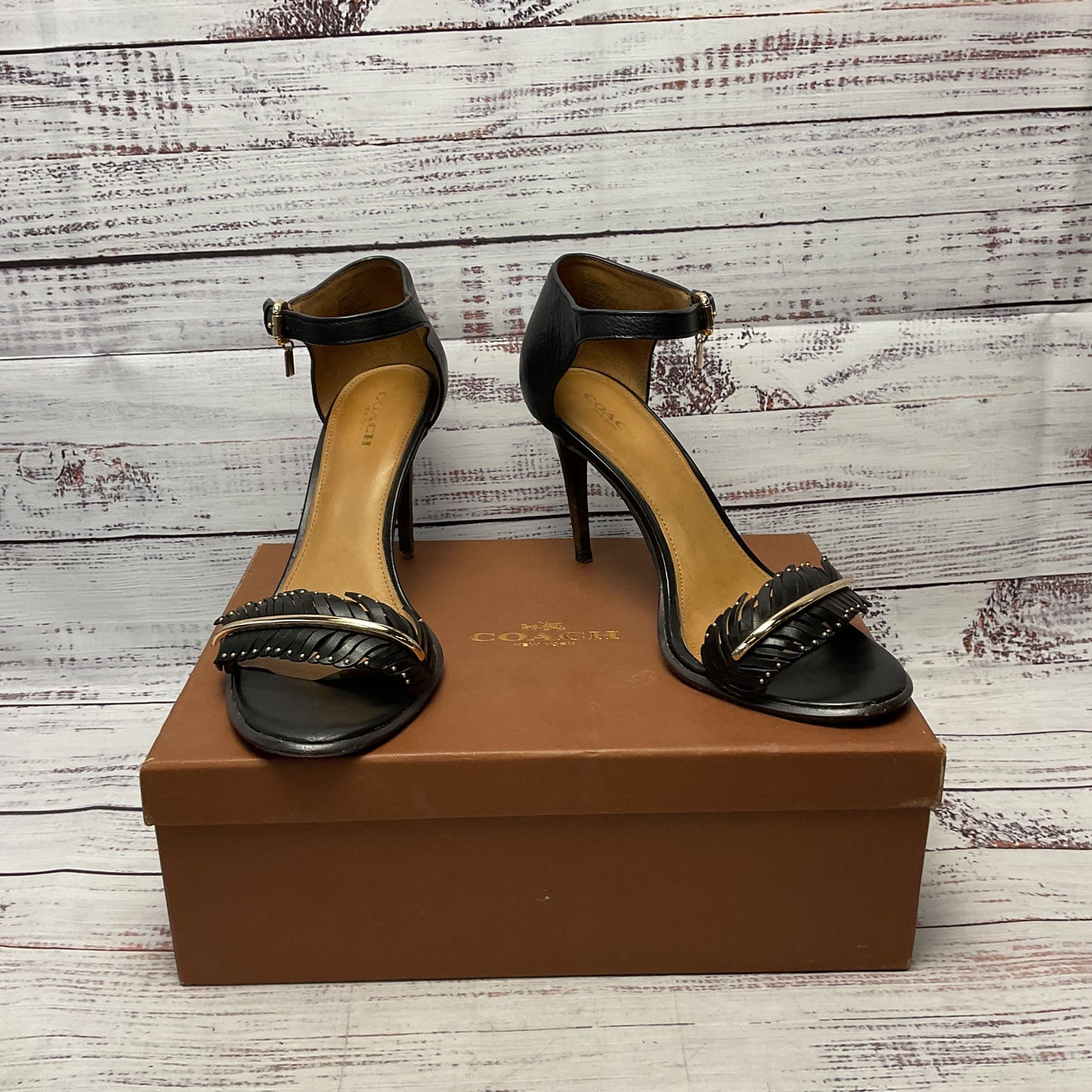 Coach Isabella Mill Feather Brown Leather Pump Heel Women 9 As-Is