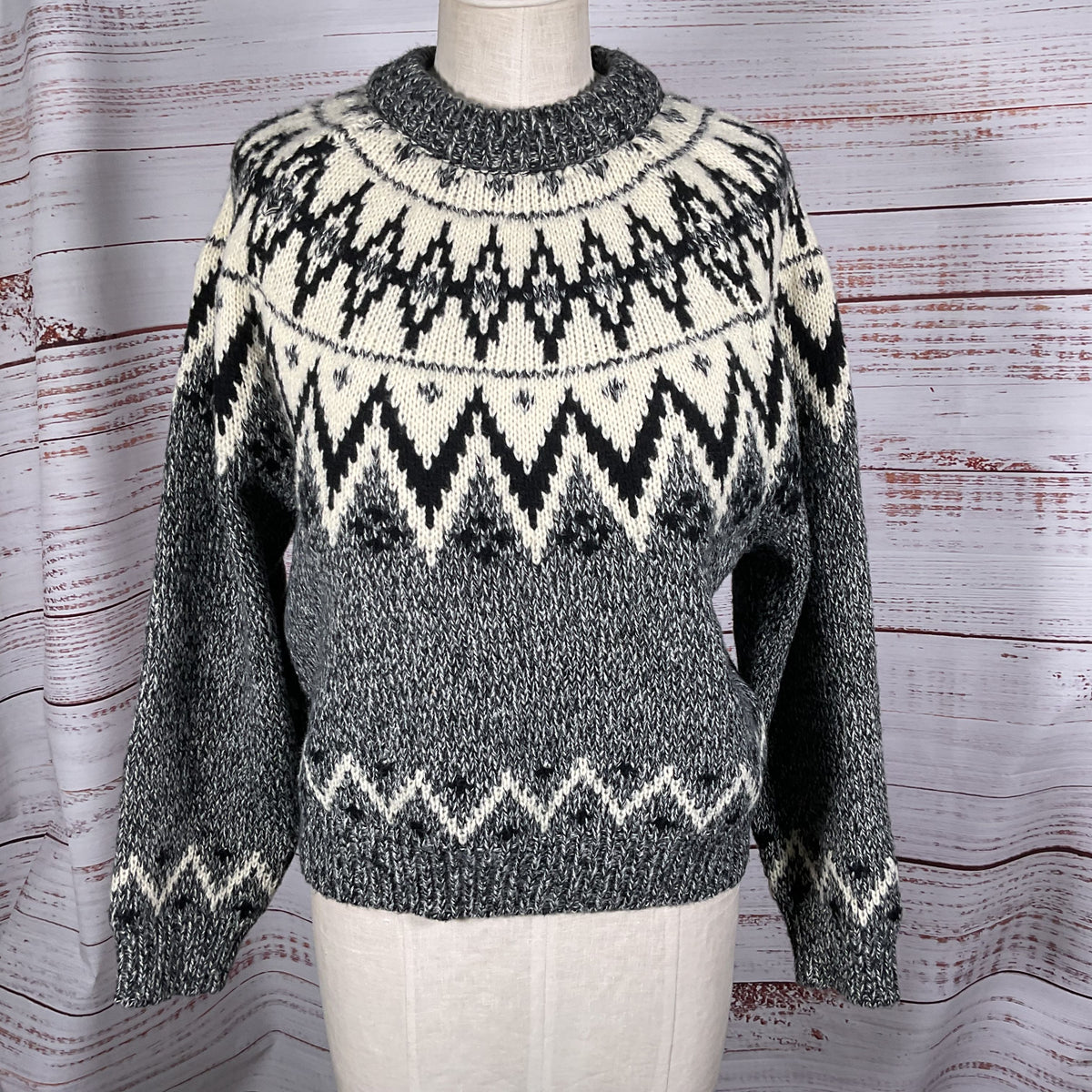 MNG Women's Gray Black White Pullover Knit Sweater- SZ L