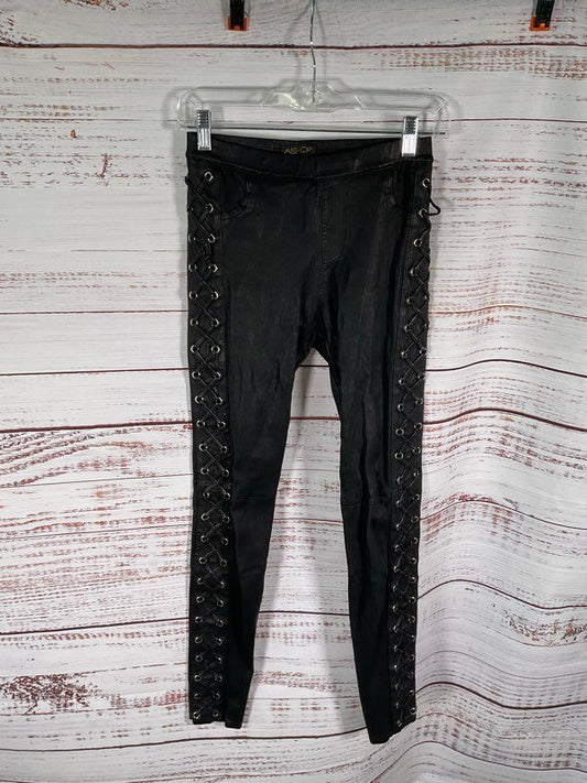 AS BY DF Women's Black Faux Leather Side Lace Pants Size 24x38