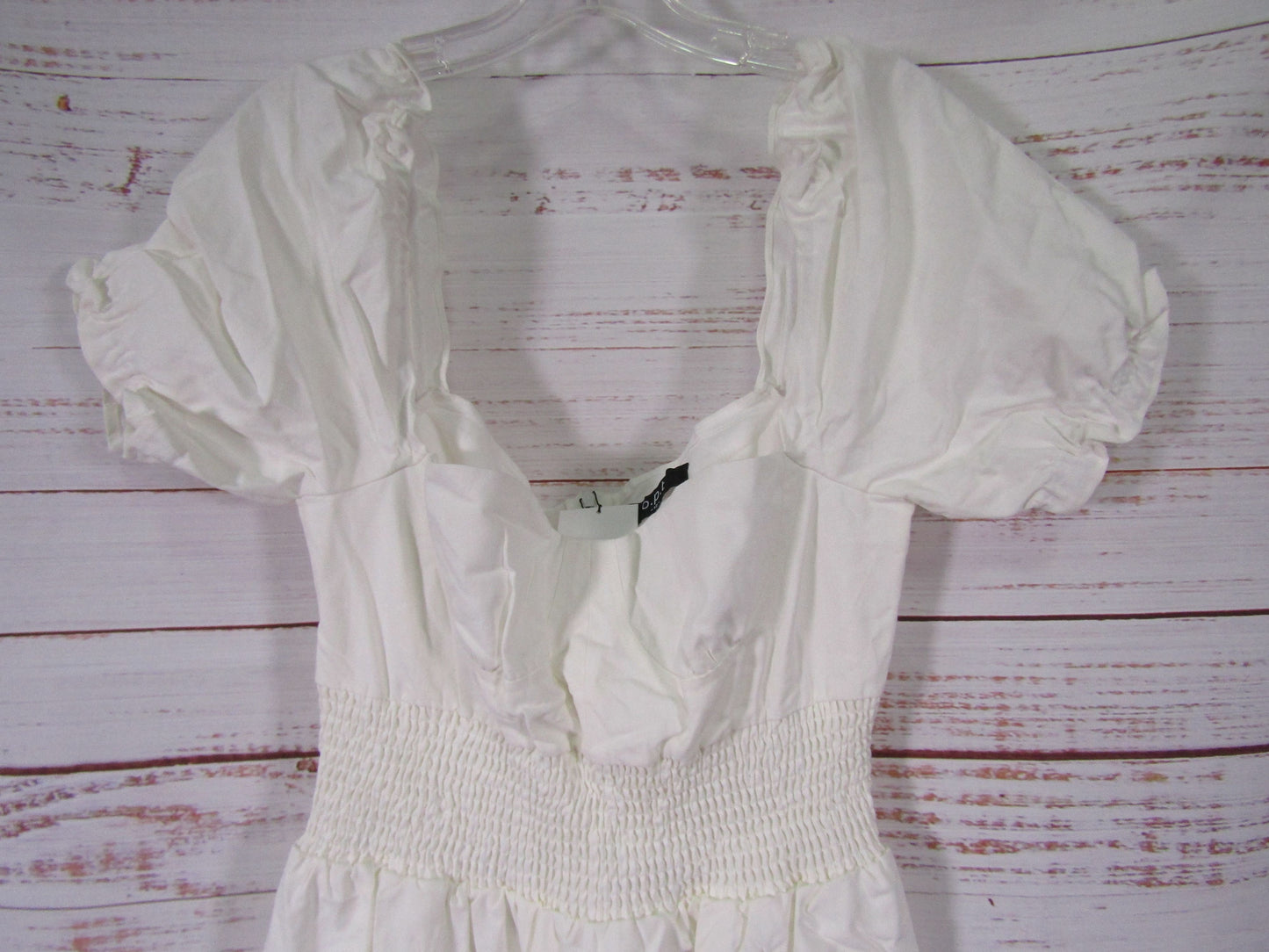 O.P.T Women's White Smocked Puff Sleeve Dress Size 12