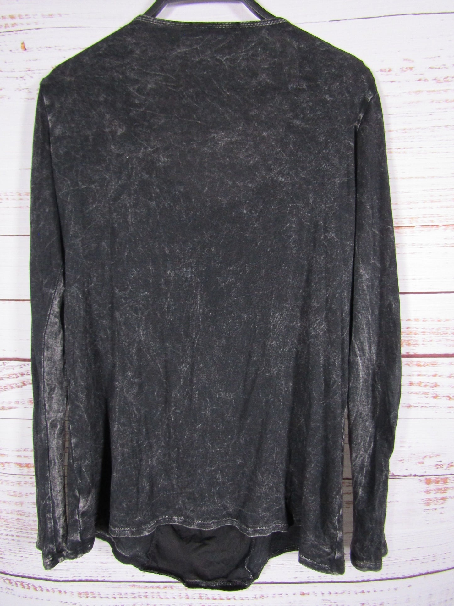 T Party Women's Black Acid Wash Floral Peacock Embroidered Blouse Size M