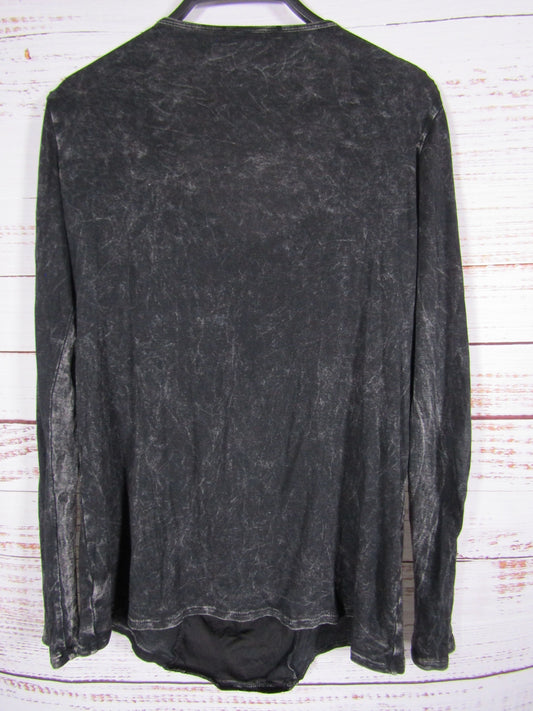 T Party Women's Black Acid Wash Floral Peacock Embroidered Blouse Size M