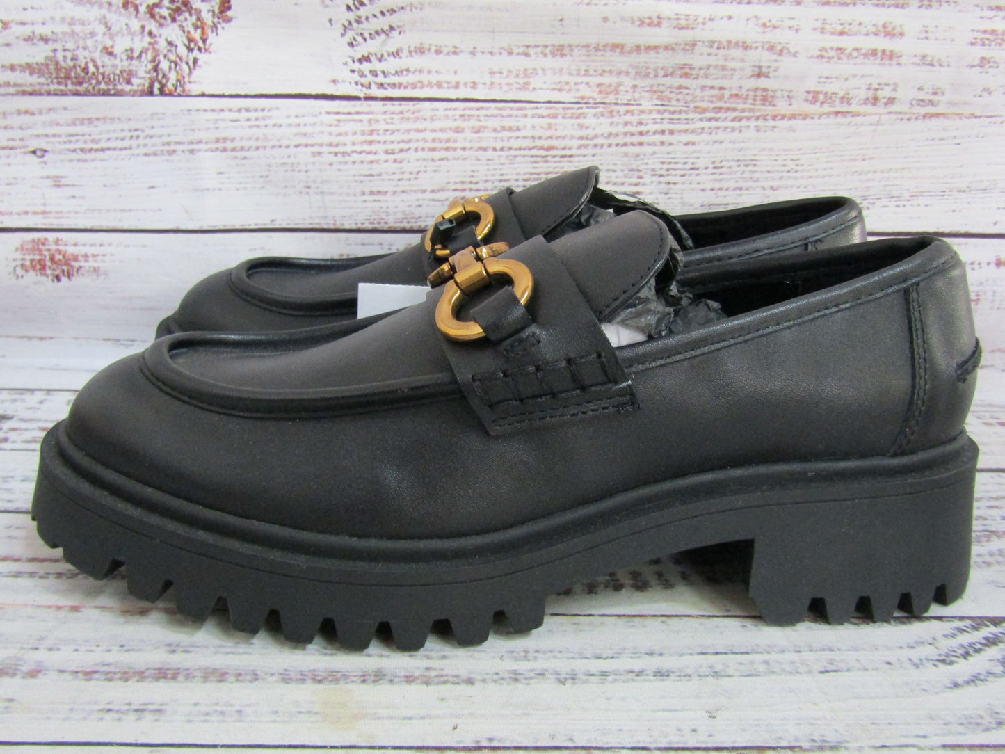 Mango Women's Black Leather Horsebit Loafers Size 8