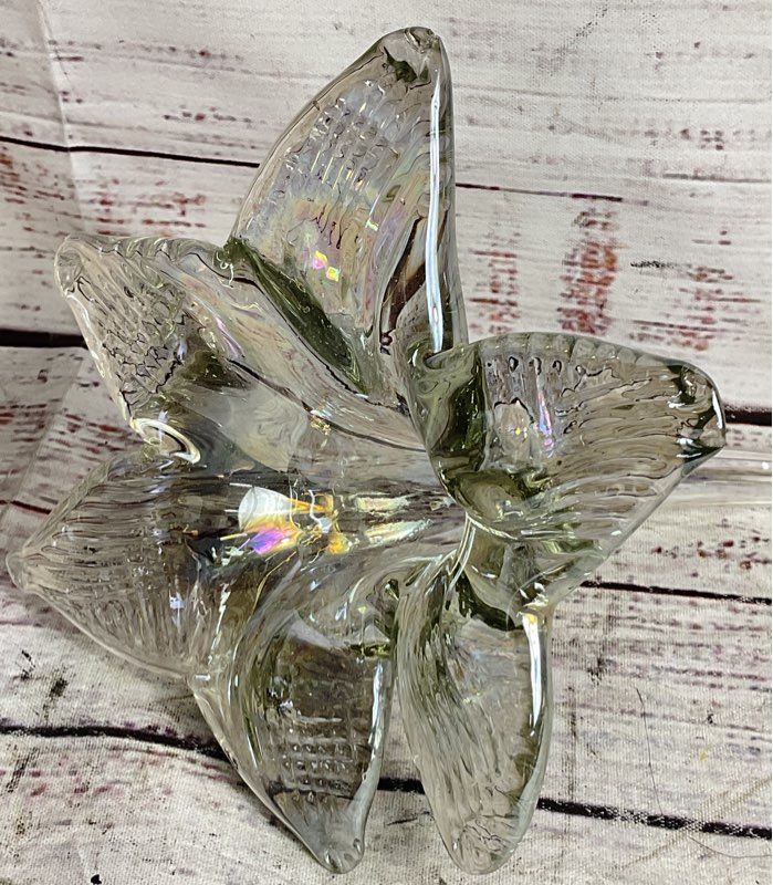 Modern Handblown Iridescent 15.5" Glass Lily Flower Clear