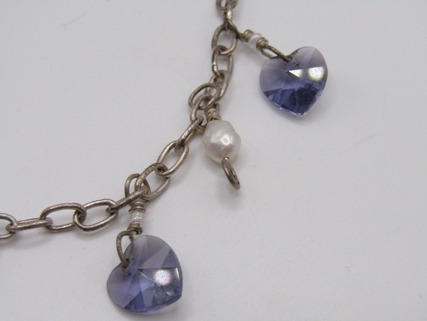 Artisan Handcrafted Sterling Silver Dichroic Glass Heart Charm Bracelet