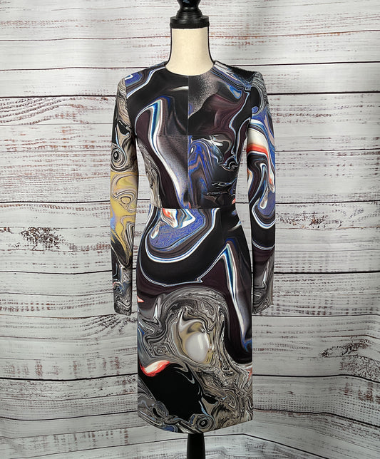 Yigal Azrouel Long Sleeve Scuba Dress Blue Multicolor 6
