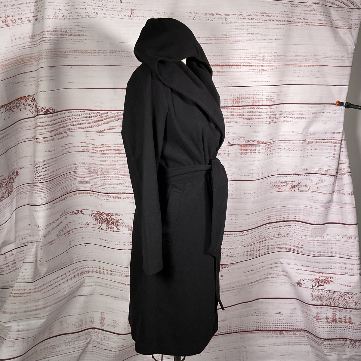 KENSIE Women's Black Hooded Belted Overcoat- SZ M