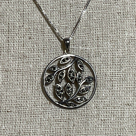 BOMA Sterling Silver Marcasite Pendant Box Chain 18" Necklace- 5.49g