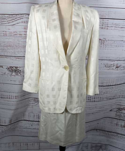 Christian Dior 2 Piece Suit Set Cream Jacket/Skirt Women's Size 8