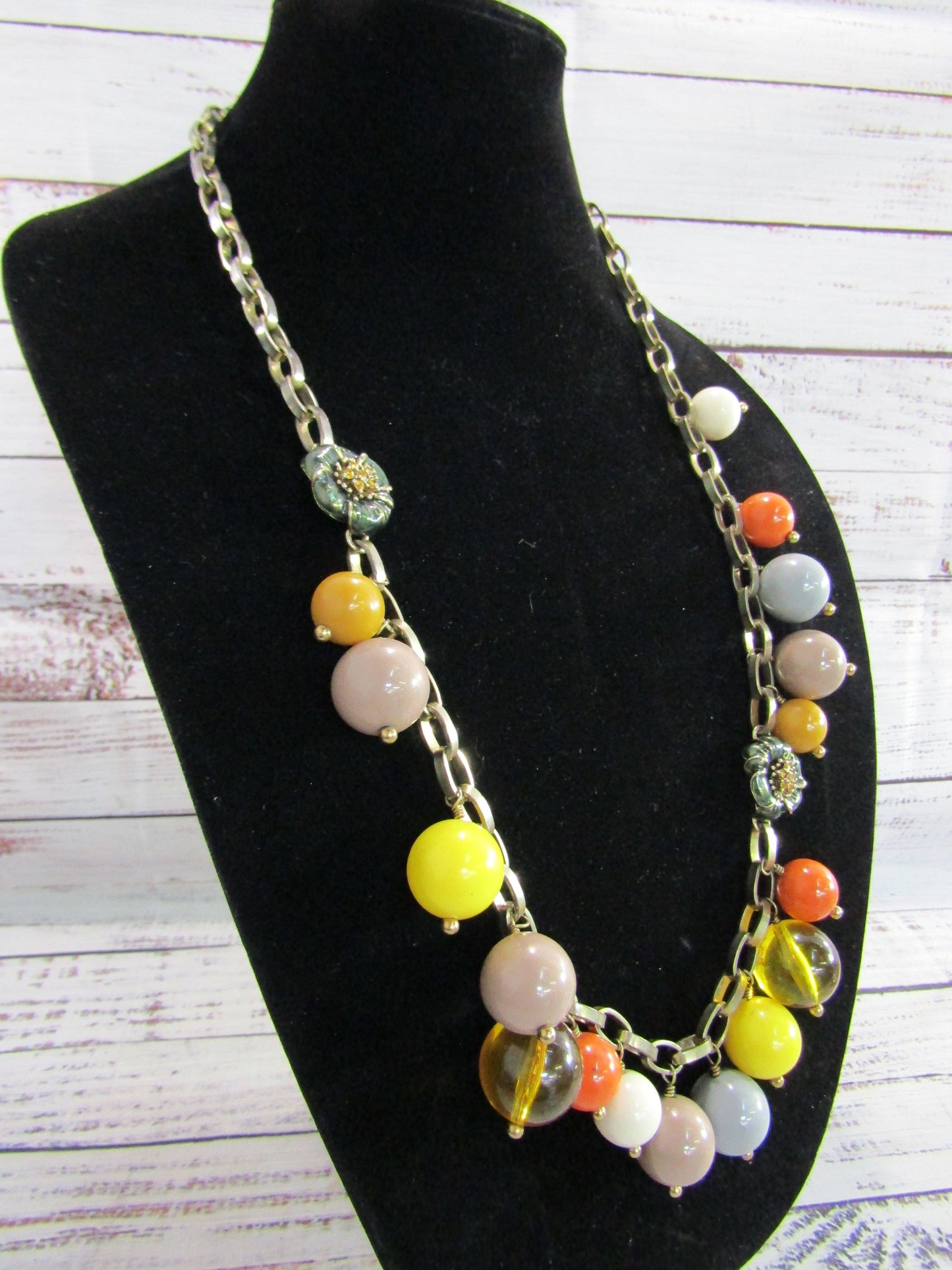 J. Crew Multi-Color Resin Beaded Floral Enamel Accent Statement Necklace