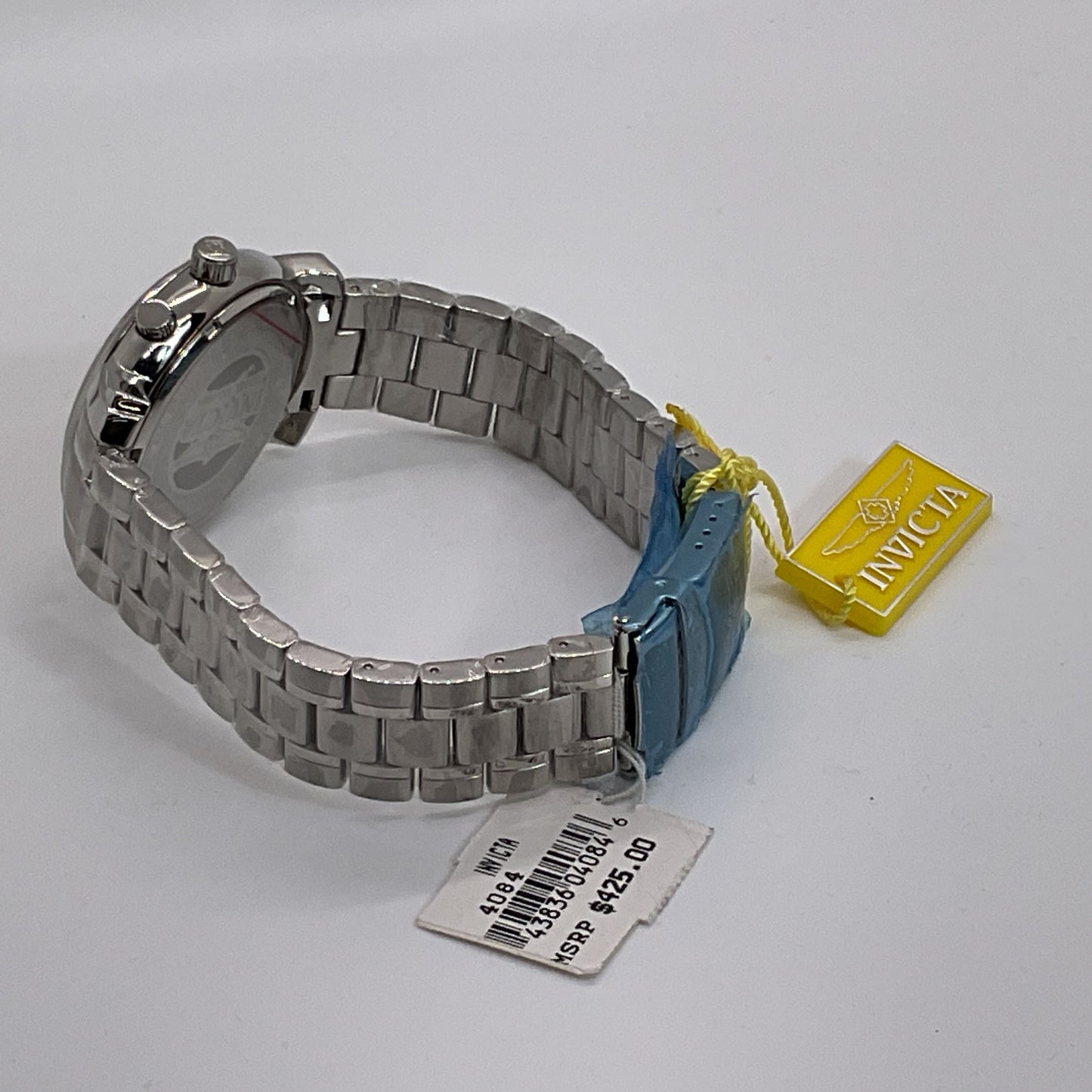 NWT INVICTA #4084 Men's Stainless Yellow Dial Chronograph Watch- 8.75"