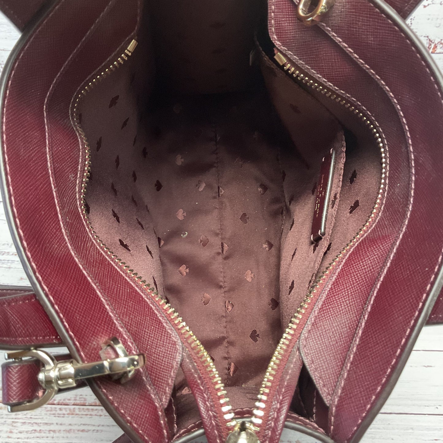 Kate Spade Frosted Floral Tinsel Deep Berry Satchel Top Handle Purse Bag