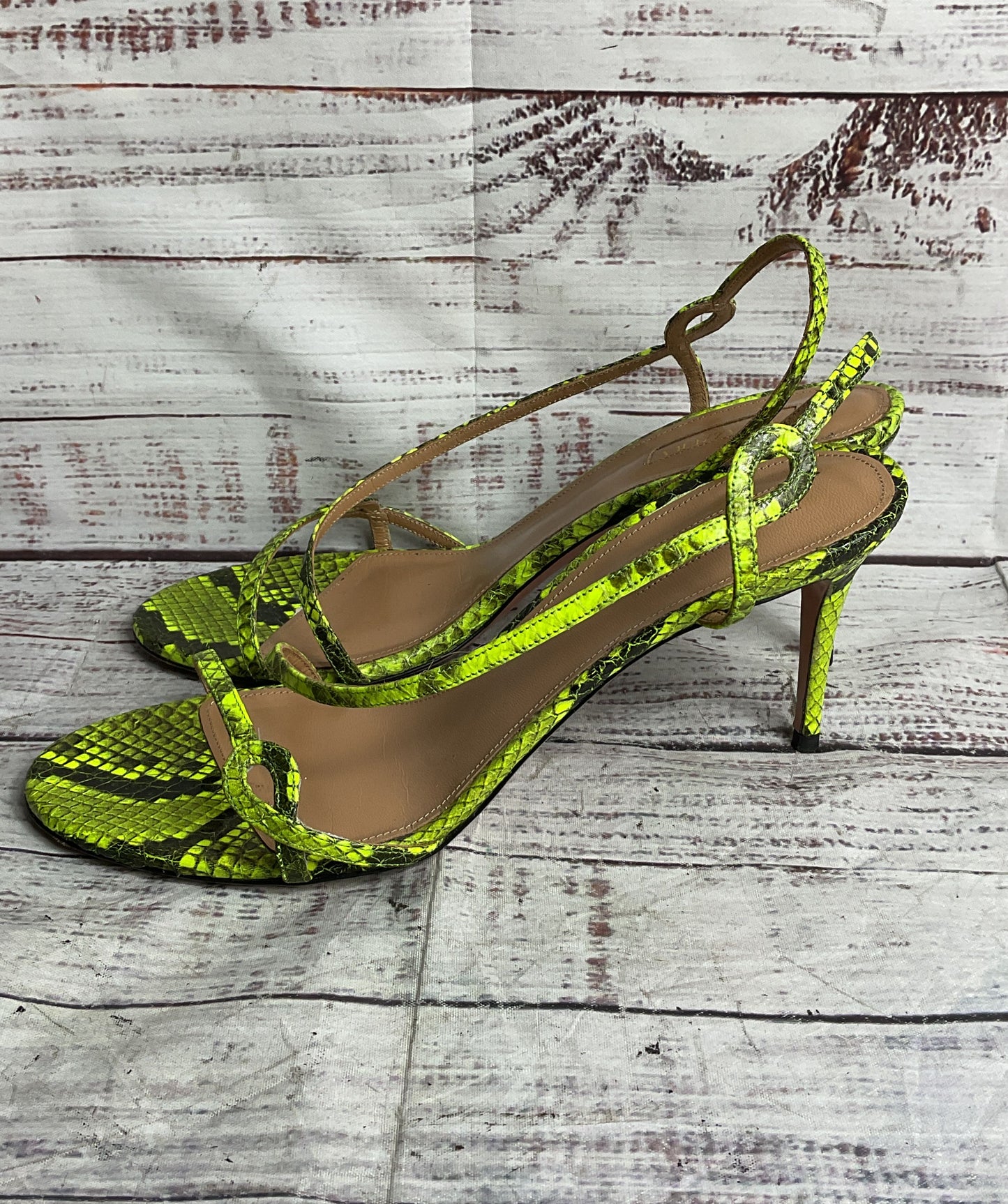 Aquazurra Leather Serpentine Python Sandals Green 39.5