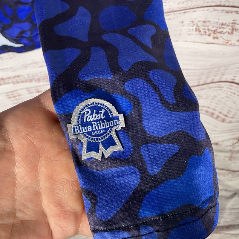 Pabst Blue Ribbon Blue Camo Hooded Shirt - Size L