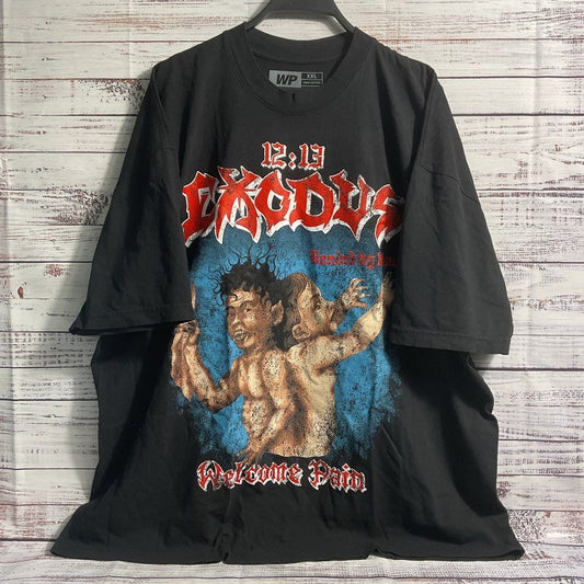 Welcome Pain Black Cotton Oversized Gym Streetwear Exodus 12:13 T-shirt Men XXL