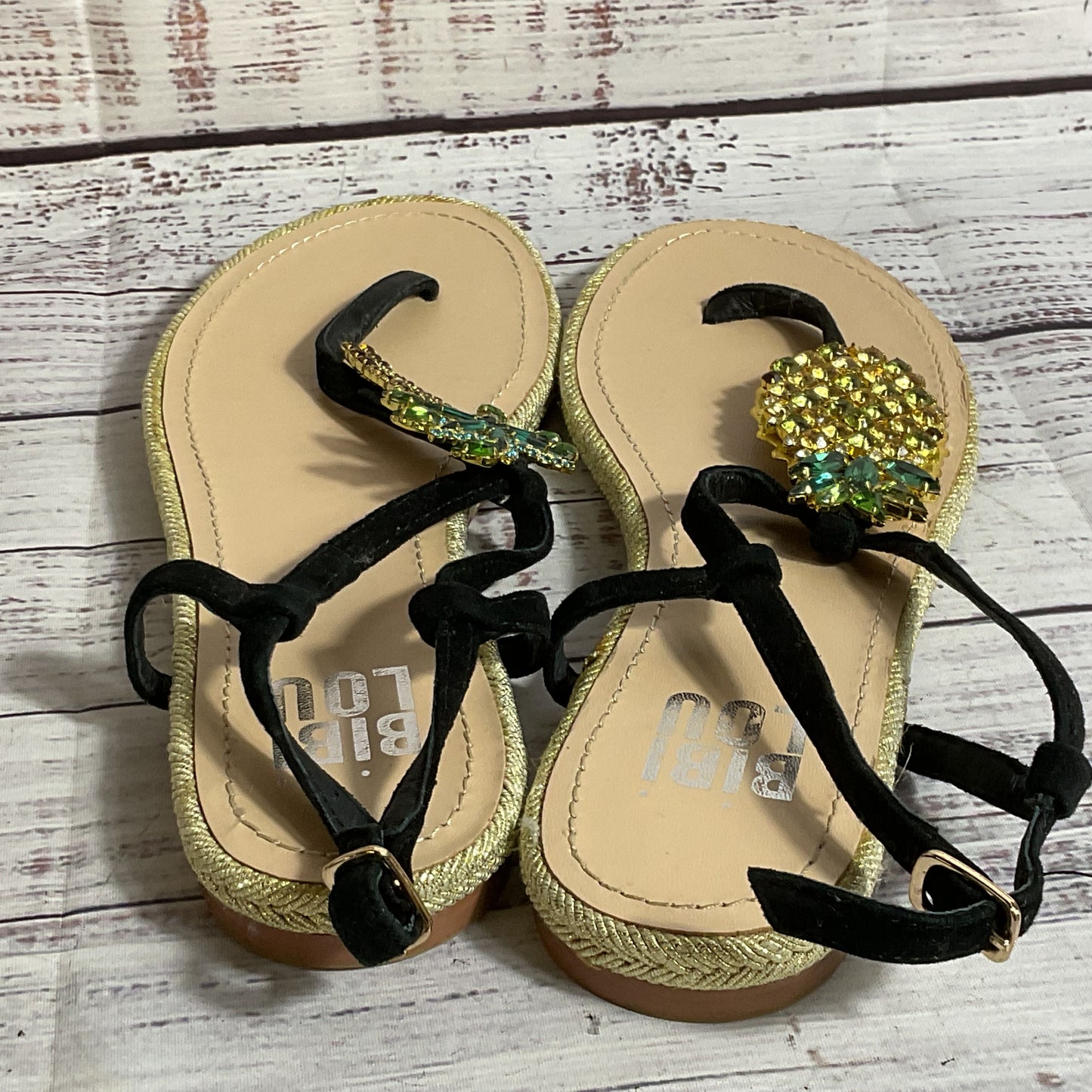 BIBI LOU Women's Black Palm Tree Pineapple Rhinestone Thong Sandals- SZ 37