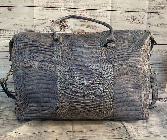 Brahmin Duxbury Reptile Embossed Weekender Bag Washed Indigo