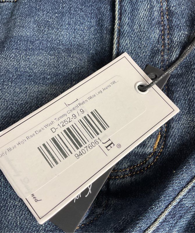 Judy Blue High Waist Front Welt Pockets Retro Wide Leg Jeans Denim 29