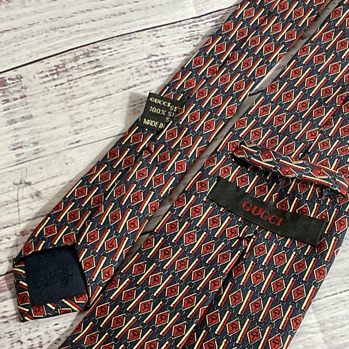 GUCCI Men's Navy Blue/Red 3.25" Wide Tie- 60"