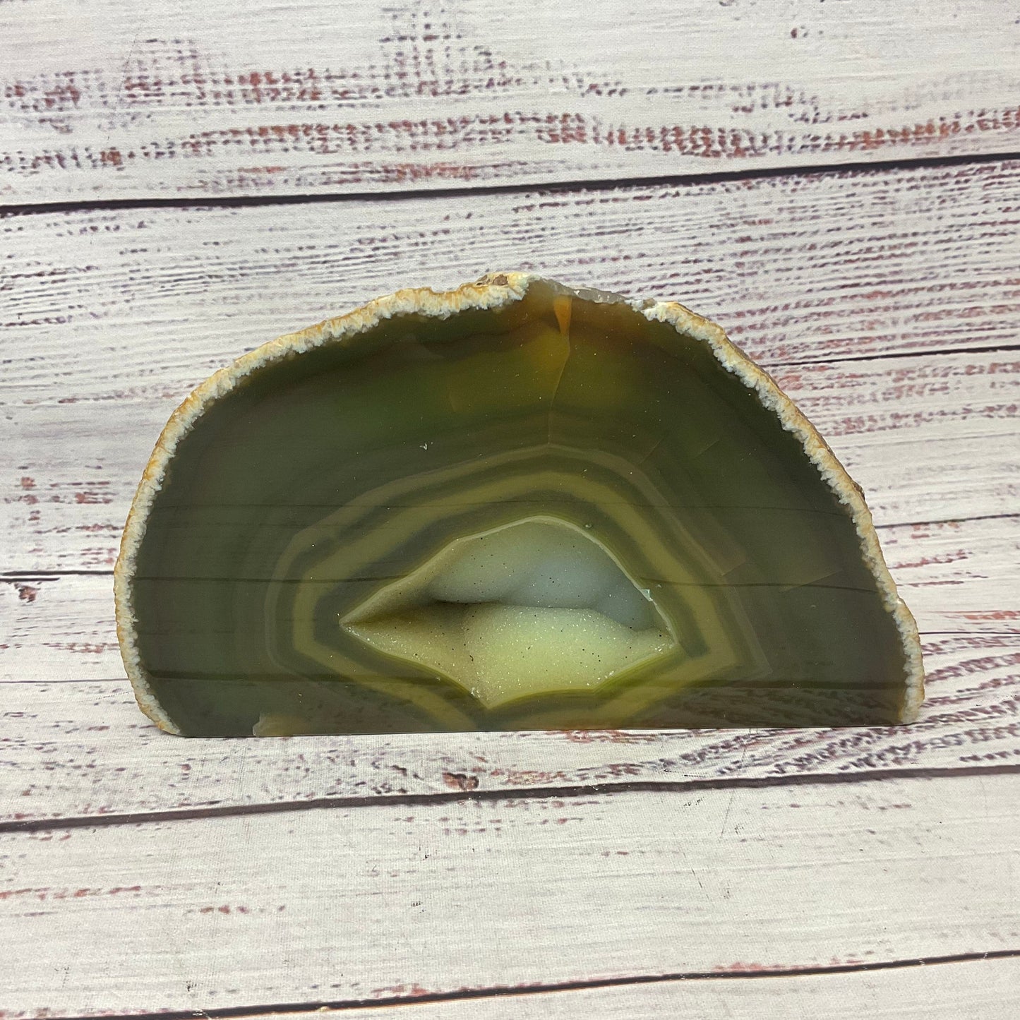 Polished Agate Geode Half Slice Green 4lb 5oz